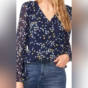 Cece Floral Button front Blouse Sz L